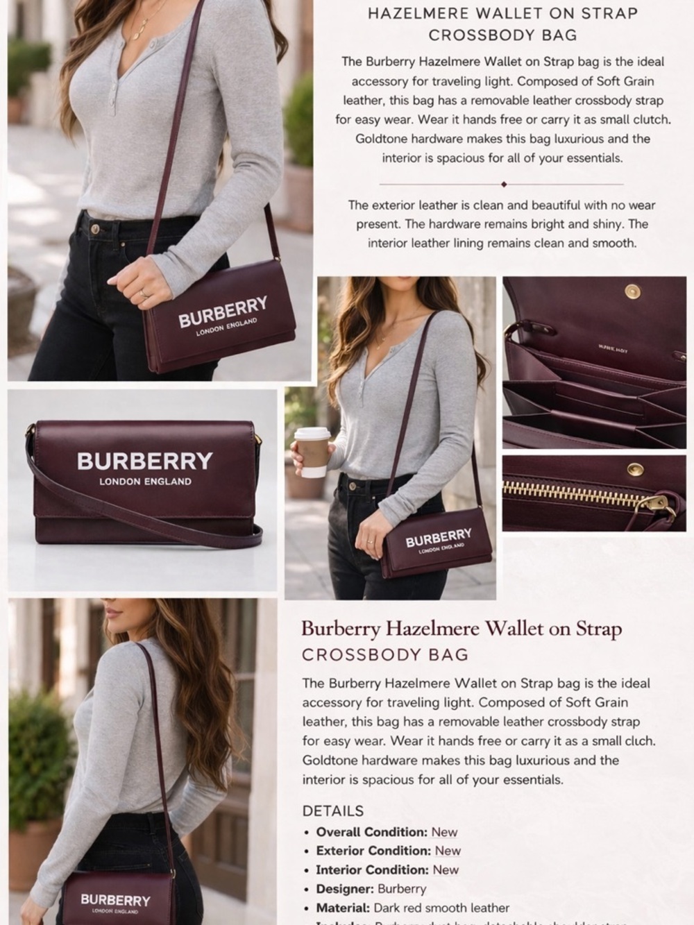 Burberry Crossbody Wallet on Strap - Dark Burgundy